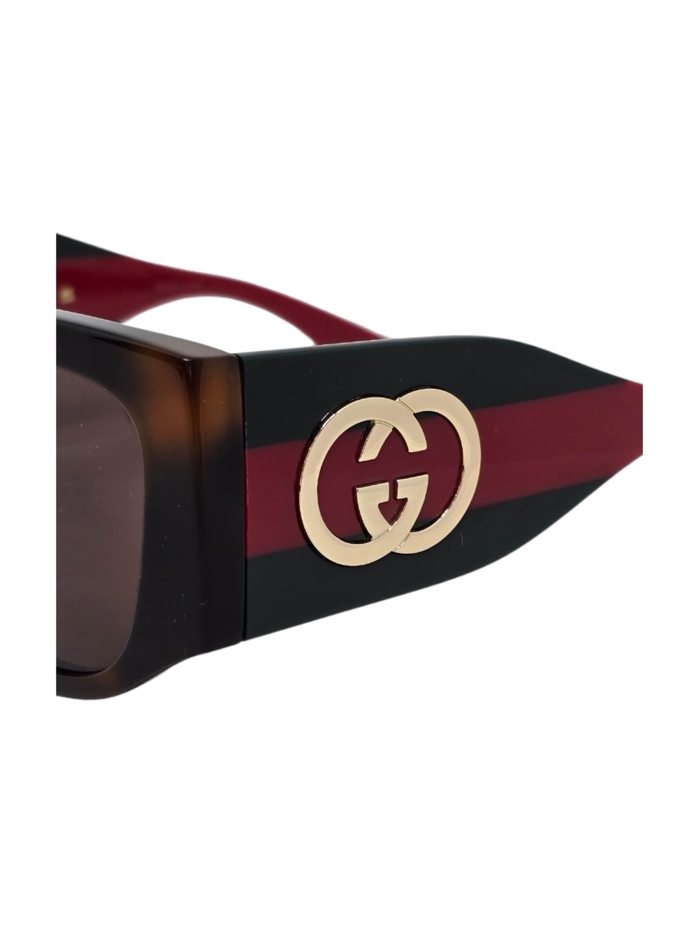 Designer GUCCI Red GREEN &HAVANA Women's Sunglasses with Gold Emblem - Picture 8 of 9